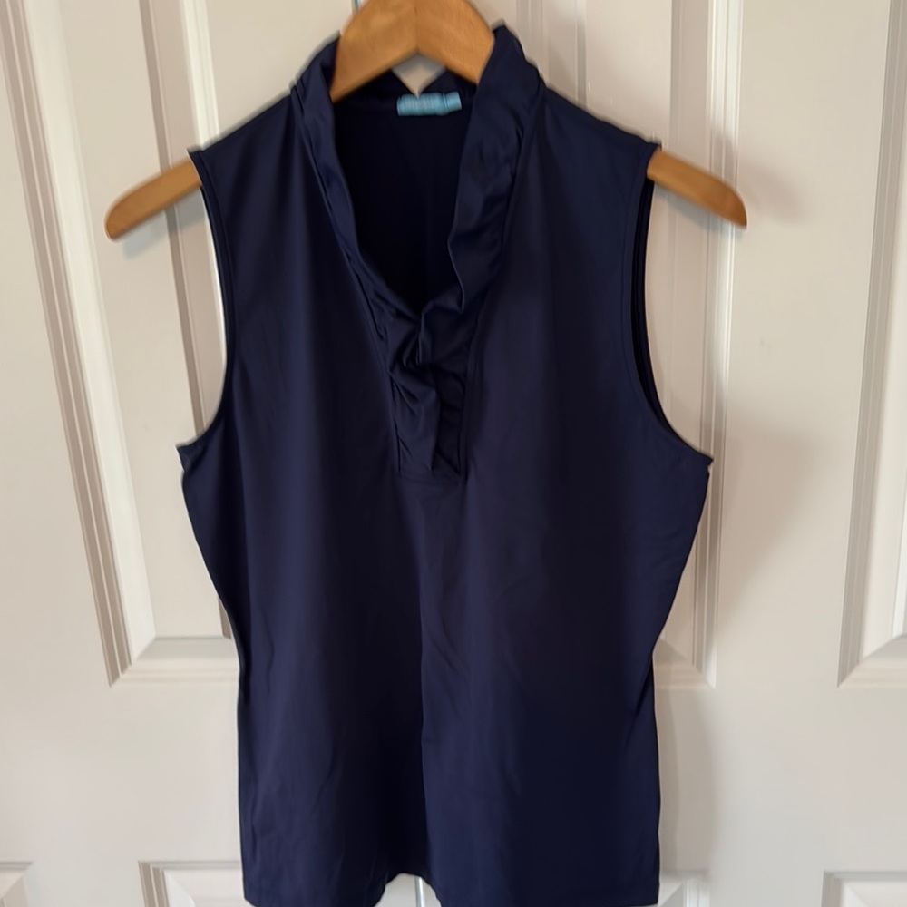 J. McLaughlin Catalina Cloth Navy Sleeveless Ruffle Top